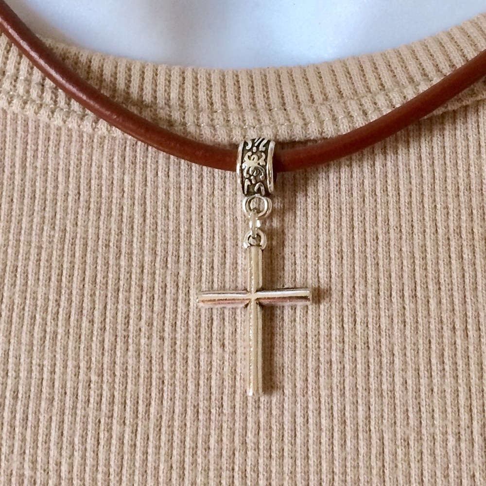 Leather cross choker necklace